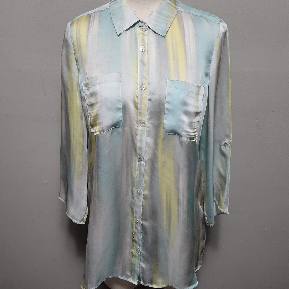 Conrad C pastel neutral airbrushed satin button down size 6